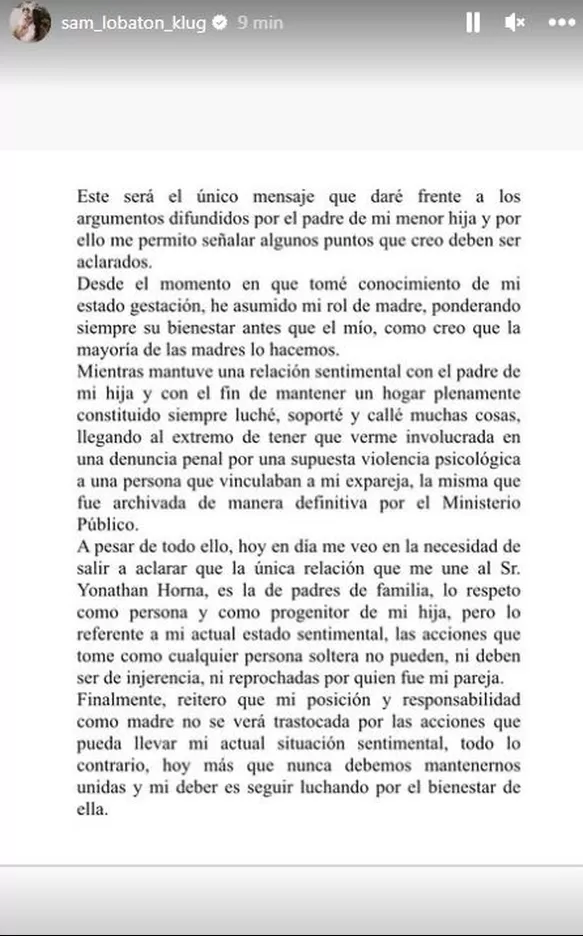 Samahara Lobatón envió comunicado tras ser acusada de infiel por Youna 