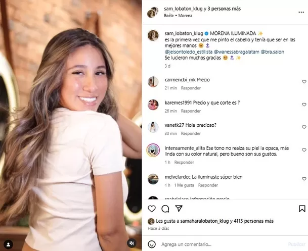 Samahara Melissa Lobatón cambió de look y ahora luce una morena cabellera. Fuente: Instagram