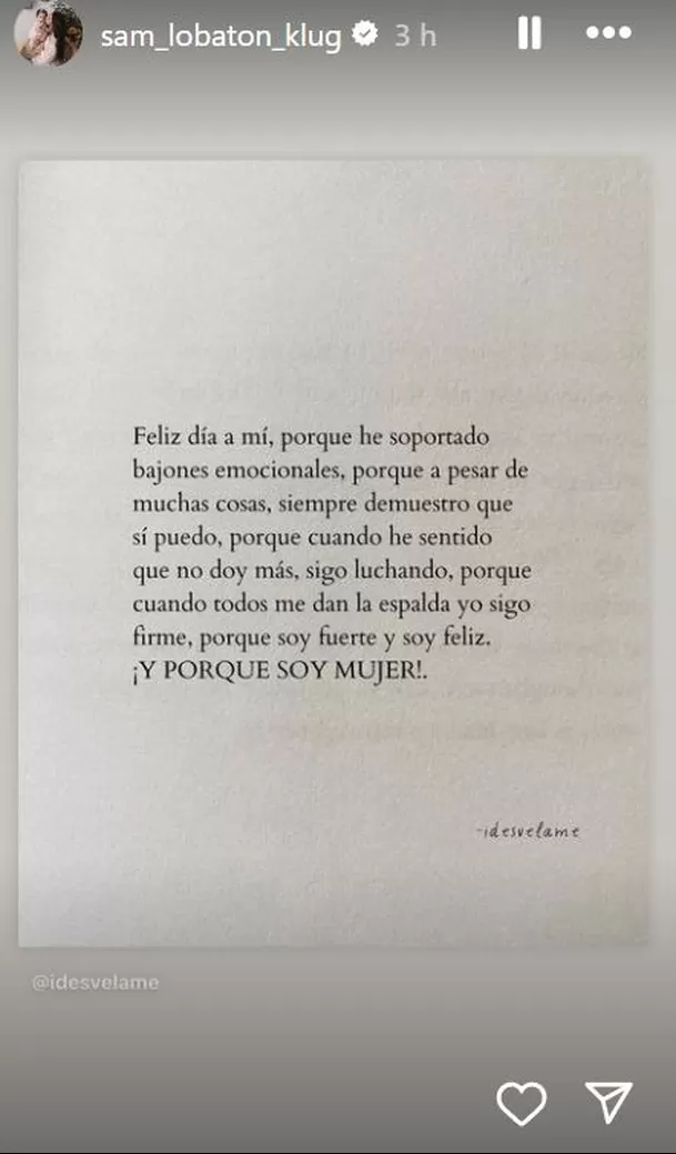 Samahara Lobatón y su mensaje por el Día Internacional de la Mujer tras pelea con Bryan Torres / Instagram