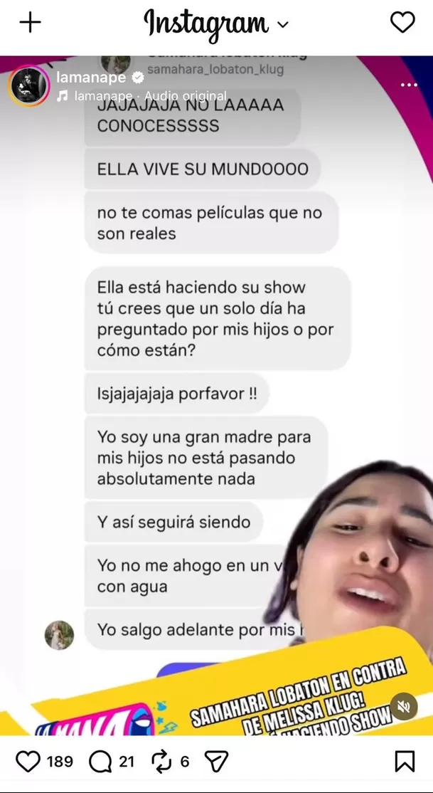 Chats de Samahara Lobatón y un seguidor fueron compartidos por tiktoker. Foto: Instagram - @lamanape