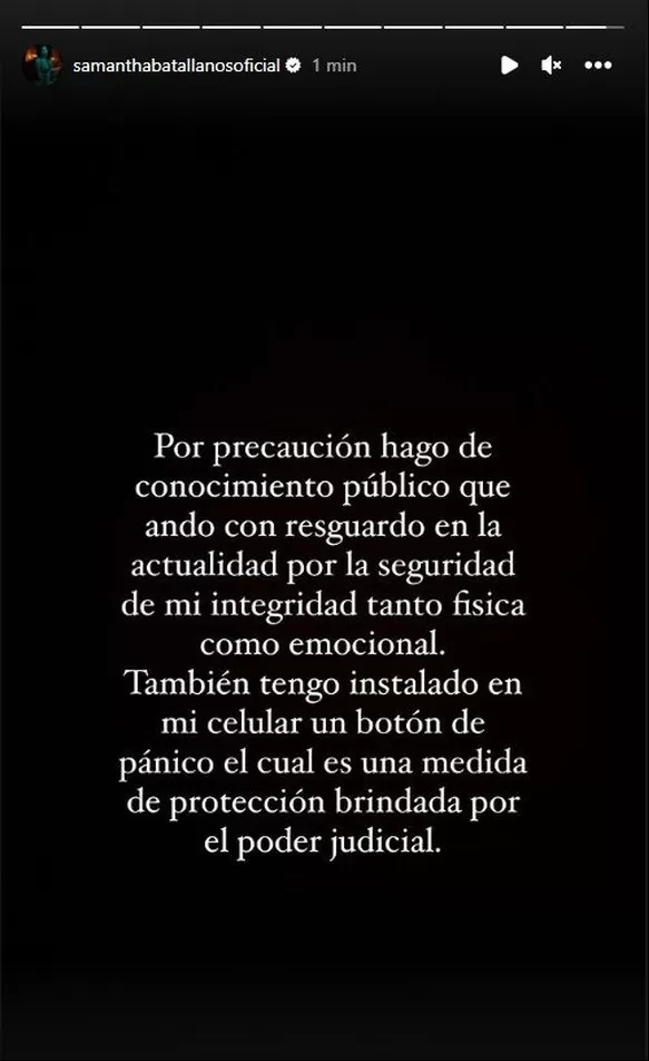 Samantha Batallanos encendió las alarmas al publicar un comunicado donde revela qué medidas ha tomado por su seguridad tras la denuncia que hizo contra su expareja, el boxeador Jonathan Maicelo por agresión  físca y psicológica en diciembre último/Foto: Instagram