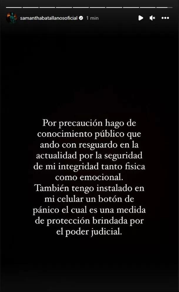 Samantha Batallanos encendió las alarmas al publicar un comunicado donde revela qué medidas ha tomado por su seguridad tras la denuncia que hizo contra su expareja, el boxeador Jonathan Maicelo por agresión  físca y psicológica en diciembre último/Foto: Instagram