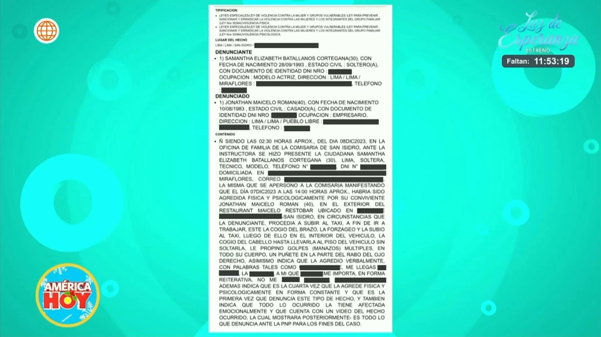 Denuncia de Samantha Batallanos a Jonathan Maicelo / América Hoy