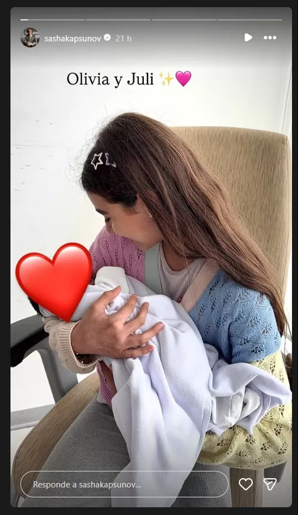 Sasha Kapsunov compartió el tierno encuentro de su hija mayor con la bebé Olivia. Foto: IG @sashakapsunov Sasha Kapsunov compartió el tierno encuentro de su hija mayor con la bebé Olivia. Foto: IG @sashakapsunov