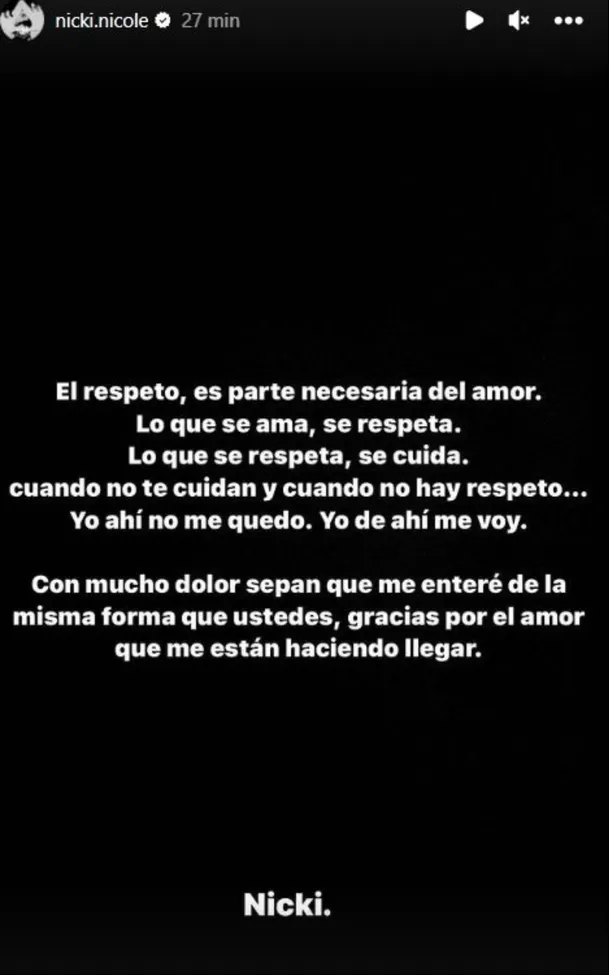 Nicki Nicole anunció su separación de Peso Pluma tras video del cantante con otra mujer / Instagram