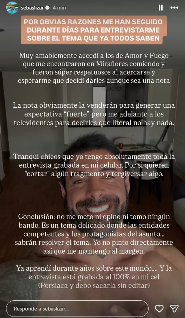 Sebastián Lizarzaburu rompe su silencio por caso Andrea San Martín / IG: @sebaslizar Sebastián Lizarzaburu rompe su silencio por caso Andrea San Martín / IG: @sebaslizar