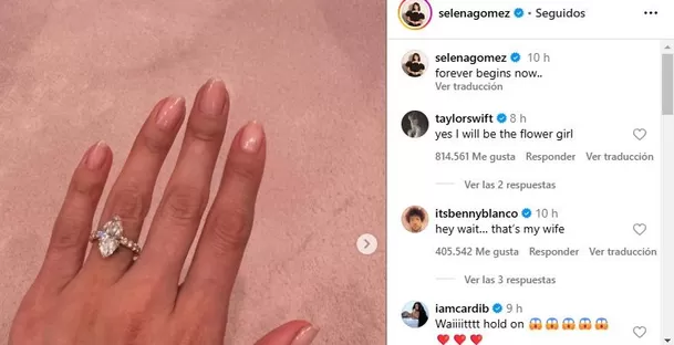 El comentario de Benny Blanco al anuncio de compromiso de Selena Gómez / Instagram