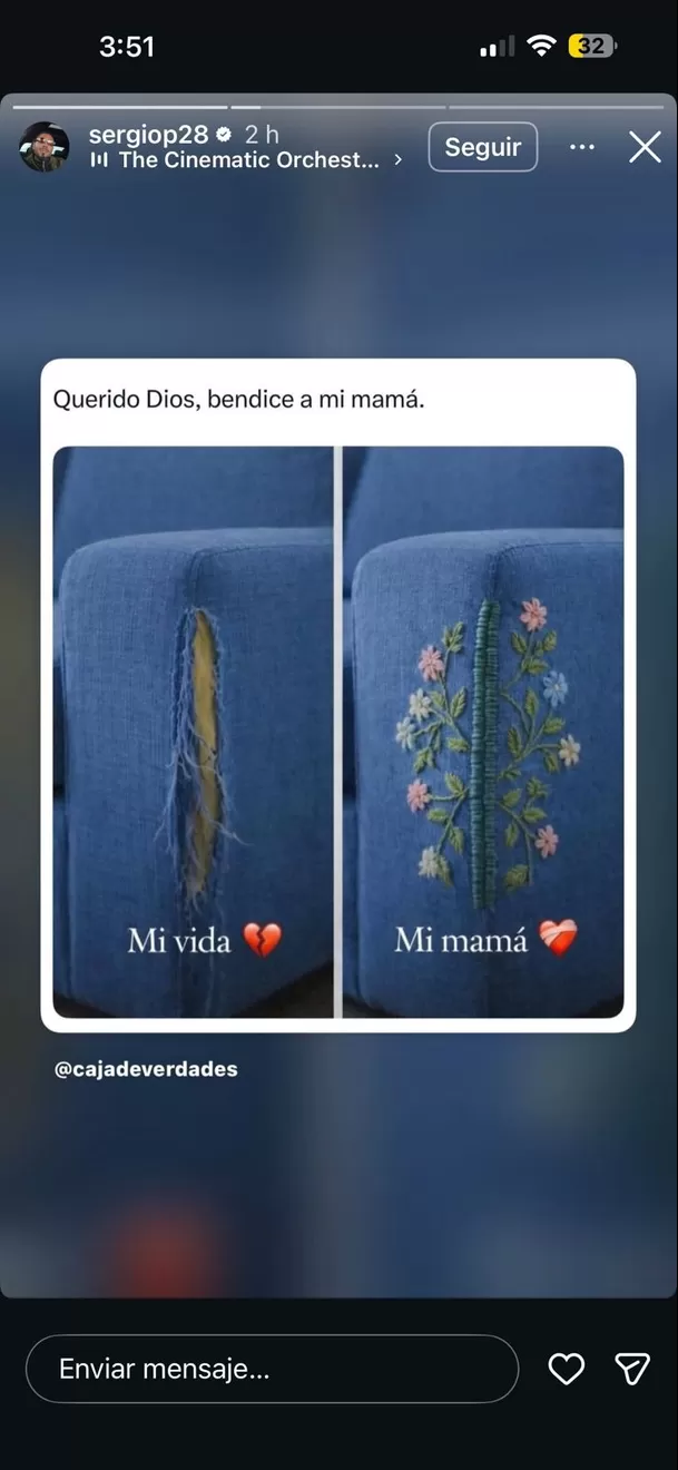 Sergio Peña compartió un mensaje dedicado a su mamá por el 14 de febrero y lo hizo público en sus redes sociales. Foto: Instagram