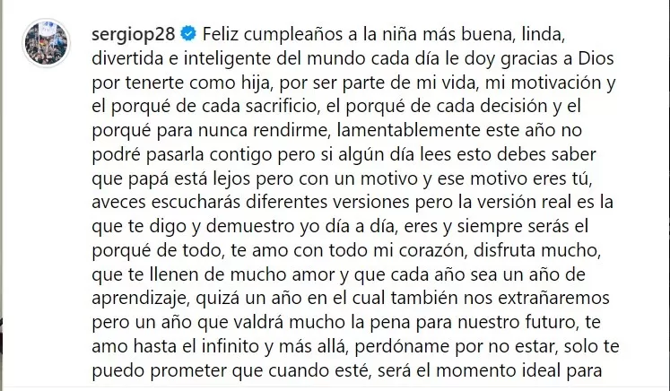 Mensaje de Sergio Peña dedicado a su hija Vittoria por sus cinco años en Instagram/Foto: Instagram