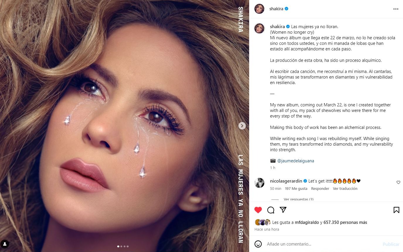Shakira anunció el lanzamiento de su disco 'Las mujeres ya no lloran' / Instagram