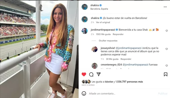 Shakira aprovechó su estancia en Barcelona para ver correr a Lewis Hamilton