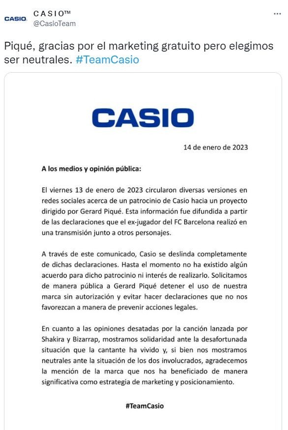 Shakira: ¿Casio no apoya a Gerard Piqué? Se difunde un supuesto comunicado 