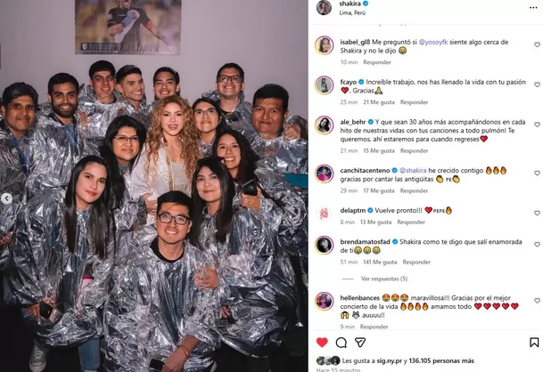 Shakira con su 'manada' peruana / Instagram Shakira con su 'manada' peruana / Instagram