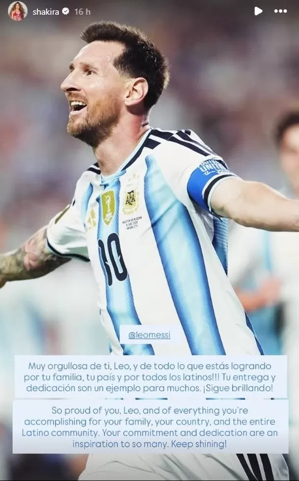 Shakira le dedica mensaje a Lionel Messi tras histórica actuación en el Mundial 2026 /IG: @shakira