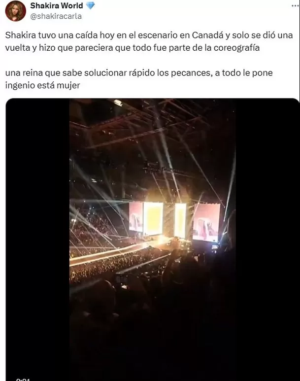 Shakira se cayó en pleno concierto en Canadá / Captura