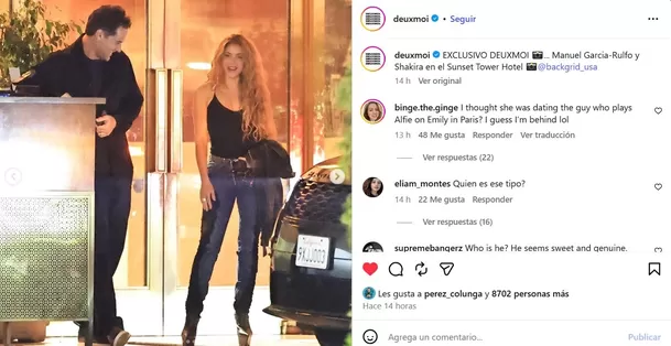 Shakira captada con el actor mexicano Manuel García Rulfo / IG: @deuxmoi Shakira captada con el actor mexicano Manuel García Rulfo / IG: @deuxmoi