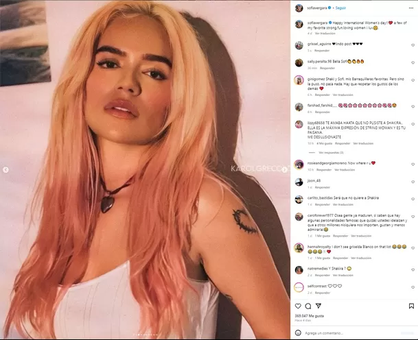 Publicación de Sofía Vergara en redes sociales. Fuente: Instagram