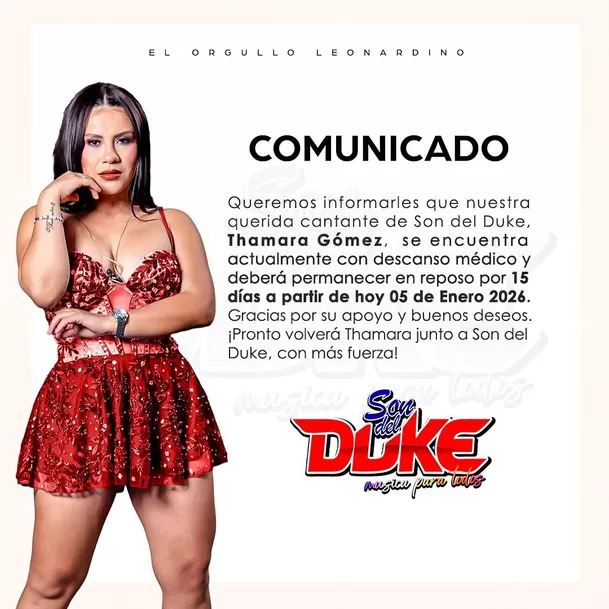 Son del Duke lanzó comunicado sobre Thamara Gómez / Instagram