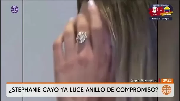 La actriz peruana asistió a un evento en España donde fue consultada sobre su relación con el cantante extranjero y lució un llamativo accesorio/ América TV