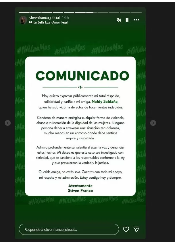 La denuncia de Naldy Saldaña continúa generando reacciones. Esta vez, Stiven Franco publicó un comunicado en sus redes sociales Video: Instagram