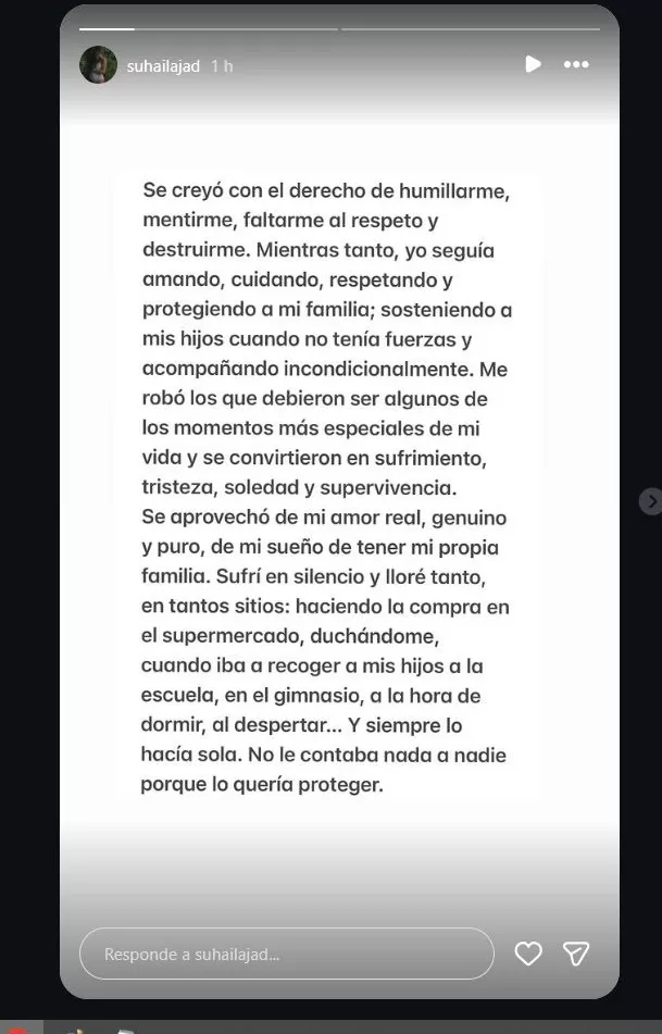 A través de su cuenta oficial de Instagram, Suhaila publicó un extenso y desgarrador descargo donde confirma su separación definitiva del futbolista peruano. Foto: Instagram Video: TikTok @riclatorrez