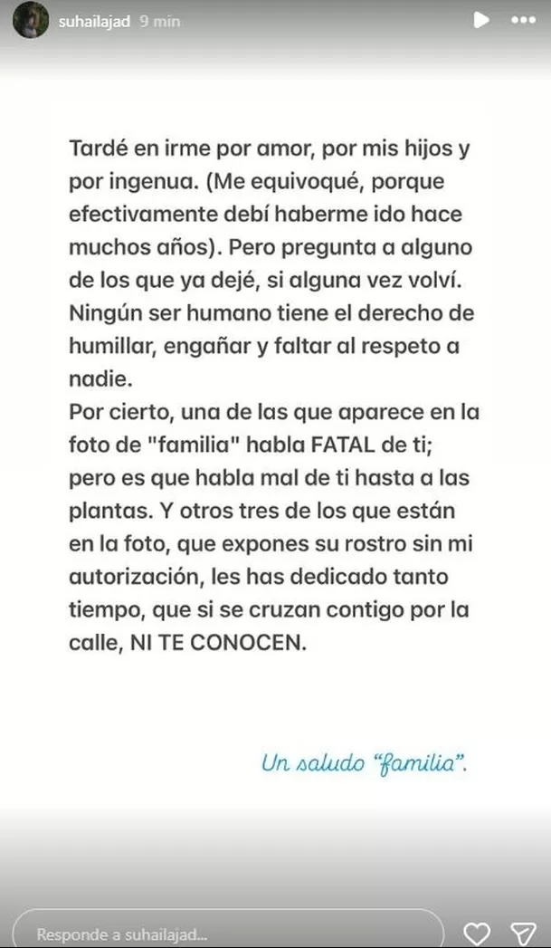 Suhaila Jad responde tras publicaciones de Álex Carrillo, padre de André Carrillo / Instagram