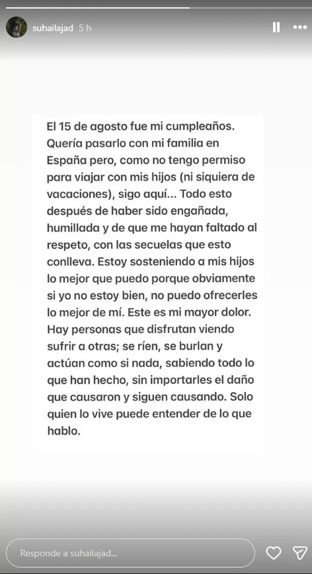 Suhaila Jad vuelve a exponer a Carrillo tras pasar difícil cumpleaños/ Captura
