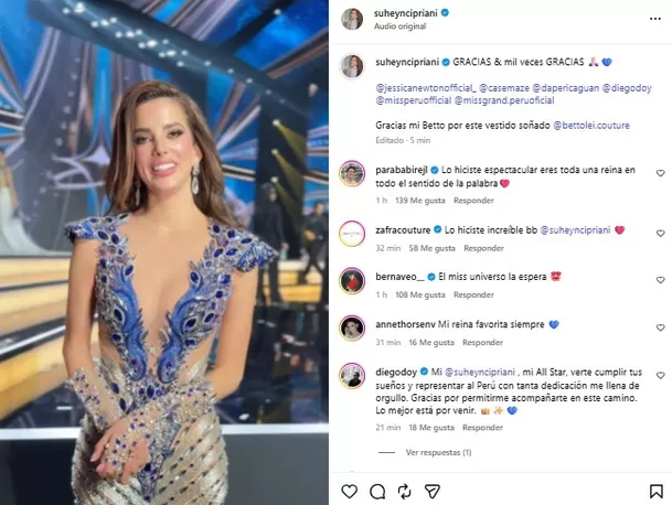 Suheyn Cipriani se pronunció tras quedar en el Top 10 del Miss Grand International All Stars 2026 / Instagram Suheyn Cipriani