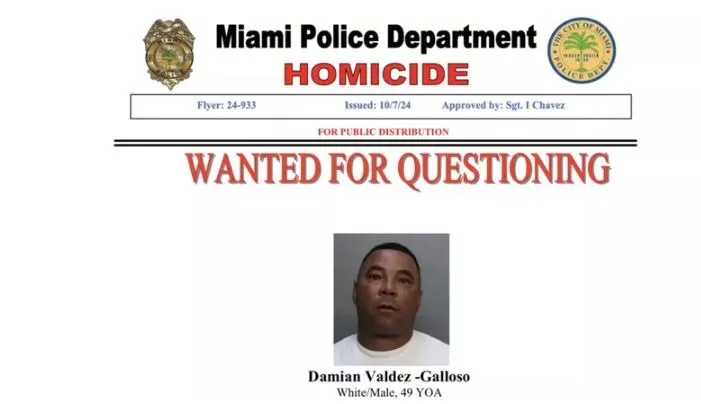 La policía de Miami compartió la imagen de Damián Valdéz-Galloso, considerado "persona de interés" en el caso / Miami Police Deparment