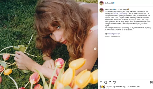 Taylor Swift hará canción oficial de ‘Toy Story 5’ / IG: @taylorswift Taylor Swift hará canción oficial de ‘Toy Story 5’ / IG: @taylorswift