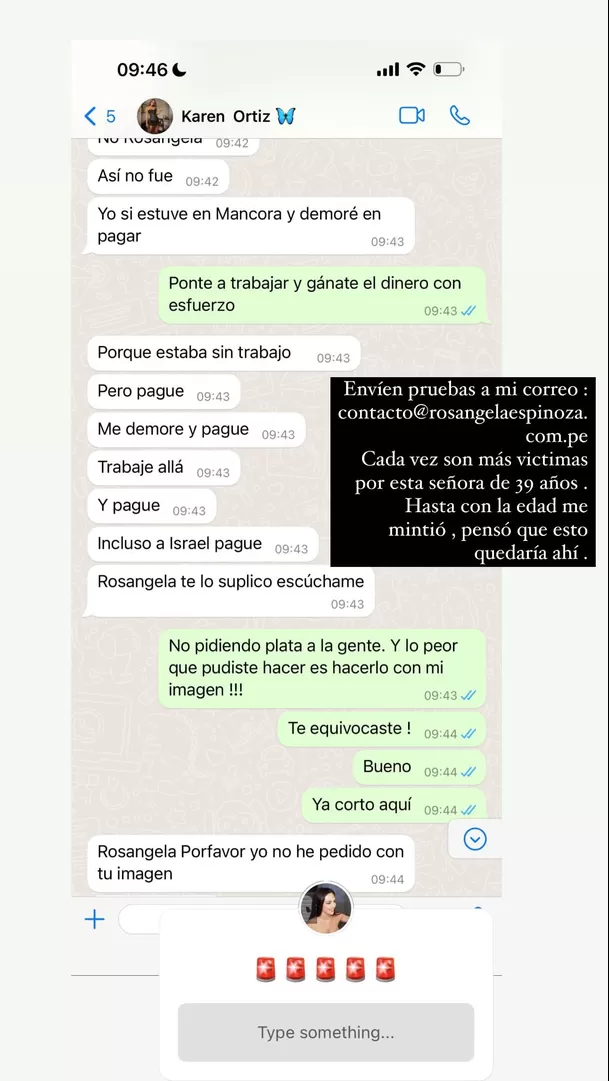 Rosángela Espinoza hace fuerte denuncia en redes sociales. Foto: Instagram