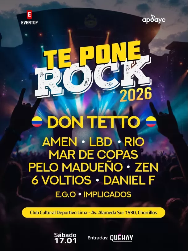 Festival 'Te Pone Rock' se realizará el 17 de enero en Chorrillos / Instagram