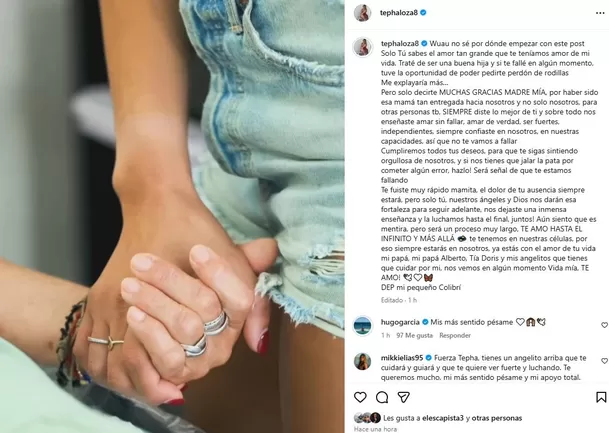 Tepha Loza se despide de su madre con desgarrador mensaje / Instagram