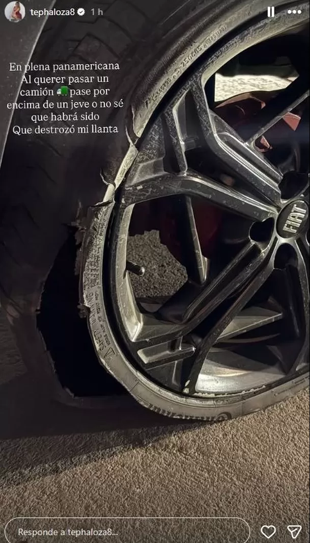 Tepha Loza tuvo un problema con la llanta de su auto en plena Panamericana / Instagram