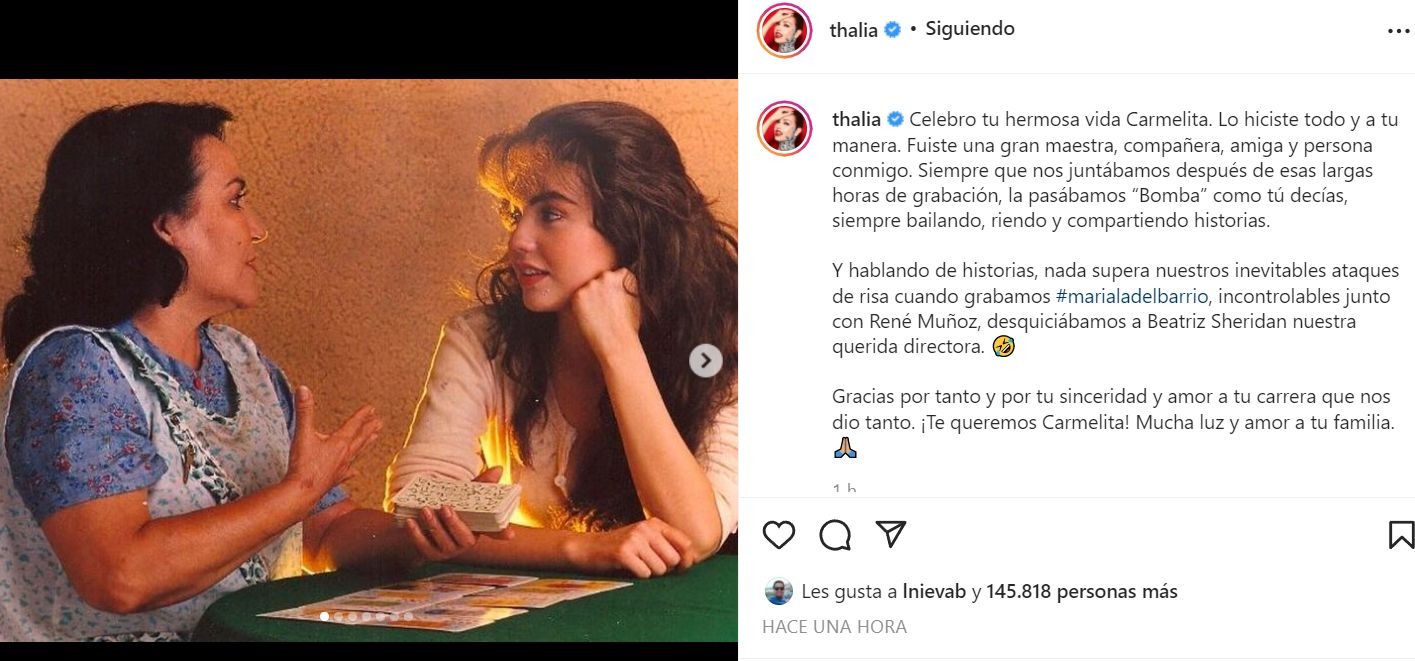 Thalía se despide así de Carmen Salinas: “Fuiste una gran maestra”