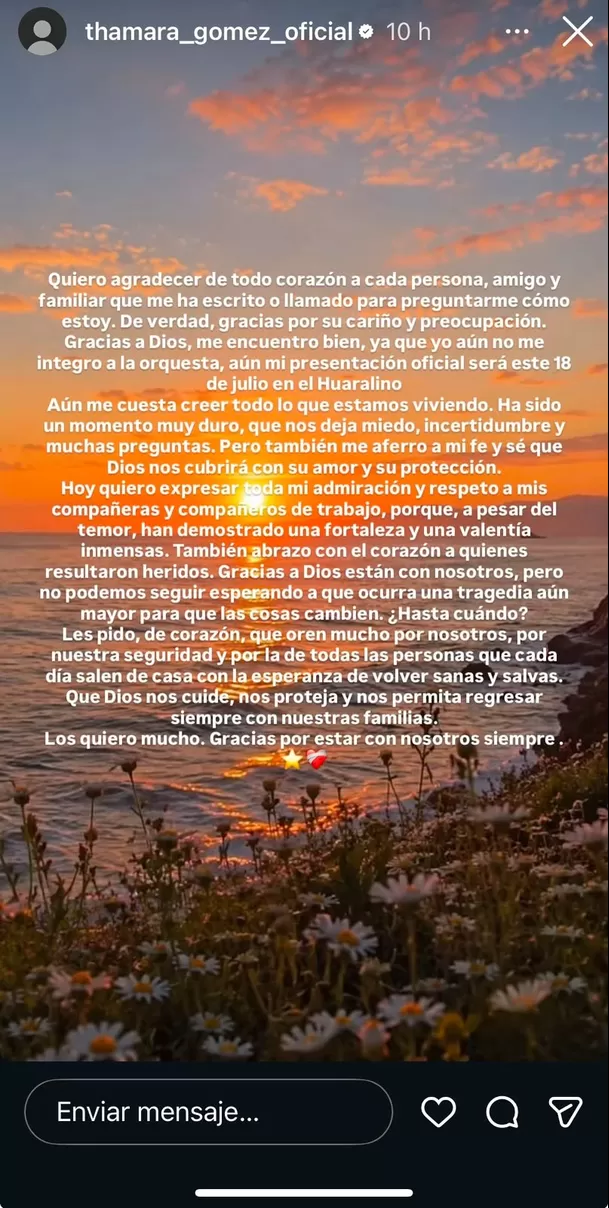 Thamara Gómez se pronuncia tras atentado contra su nueva orquesta Las Estrellas de la Cumbia / IG: @thamara_gomez_oficial Thamara Gómez se pronuncia tras atentado contra su nueva orquesta Las Estrellas de la Cumbia / IG: @thamara_gomez_oficial