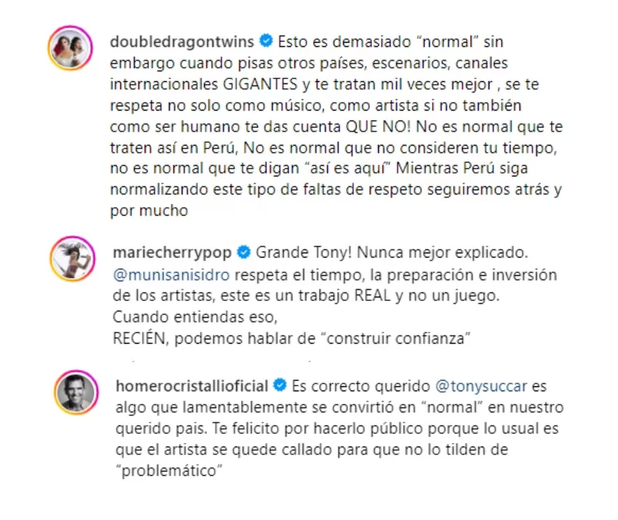 Artistas denunciaron que las cancelaciones de show a última hora son comunes en Perú | Instagram