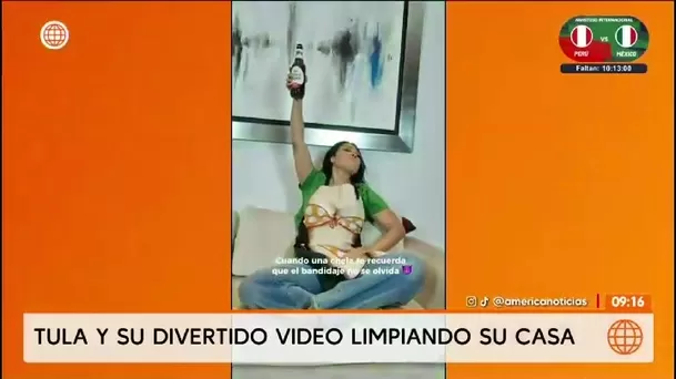 Tula Rodríguez volvió a causar risas entre sus seguidores al mostrar sus singulares movimientos mientras realizaba labores de limpieza en su casa/ América Televisión Tula Rodríguez volvió a causar risas entre sus seguidores al mostrar sus singulares movimientos mientras realizaba labores de limpieza en su casa/ América Televisión