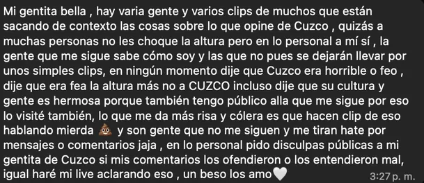 Mensaje de Valentino en su canal de WhatsApp. Mensaje de Valentino en su canal de WhatsApp.