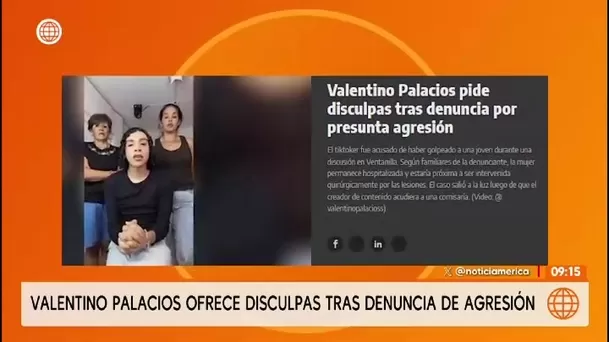 Valentino Palacios pide perdón tras denuncia de agresión/ América TV