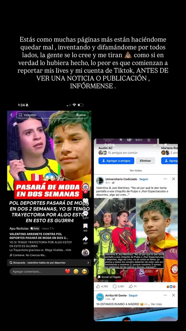 Información falsa sobre Valentino y Pol Deportes / Instagram