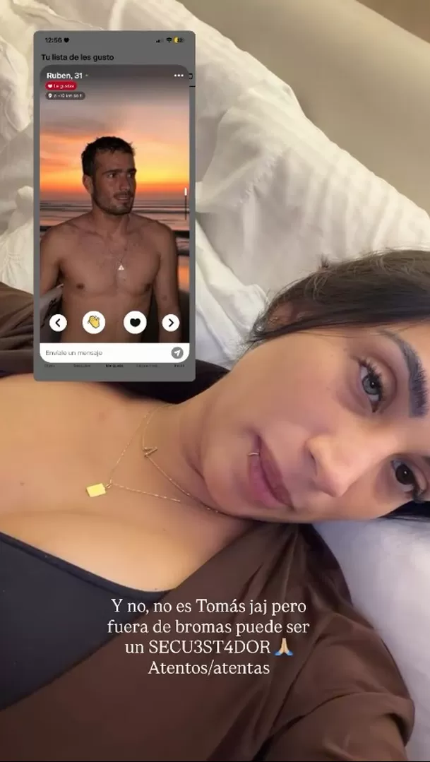 Valery Revello contó que encontró en Tinder un perfil que guardaba gran parecido con su pareja, Tomás Tudela. Foto: @valeryrevello Valery Revello contó que encontró en Tinder un perfil que guardaba gran parecido con su pareja, Tomás Tudela. Foto: @valeryrevello