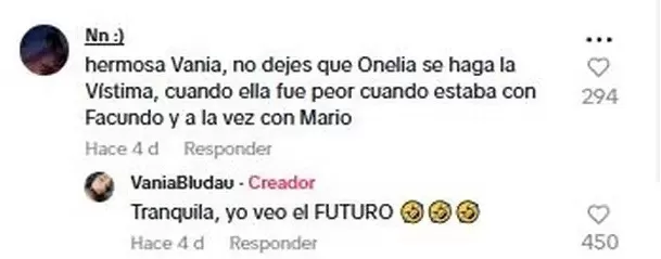 Respuesta de Vania Bludau contra Onelia Molina. Fuente: Tik Tok