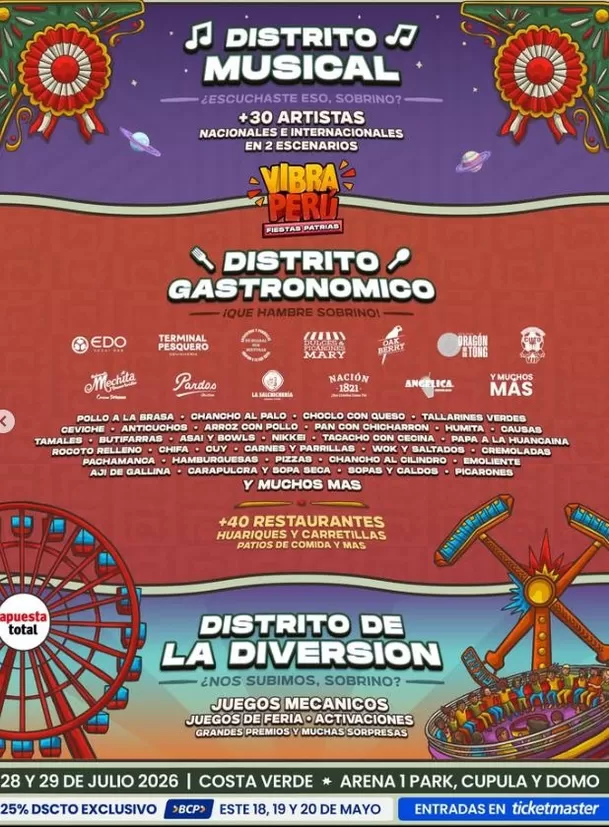 Los atractivos del festival Vibra Perú 2026 / Instagram Los atractivos del festival Vibra Perú 2026 / Instagram