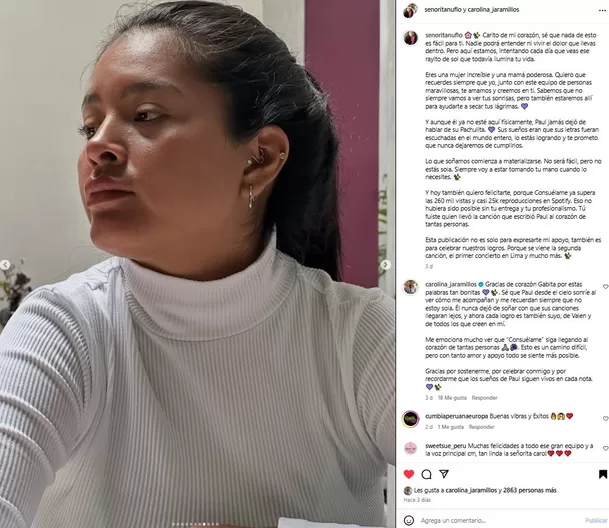 La manager de Carolina Jaramillo reconoció la fortaleza de la cantante. Foto: Instagram