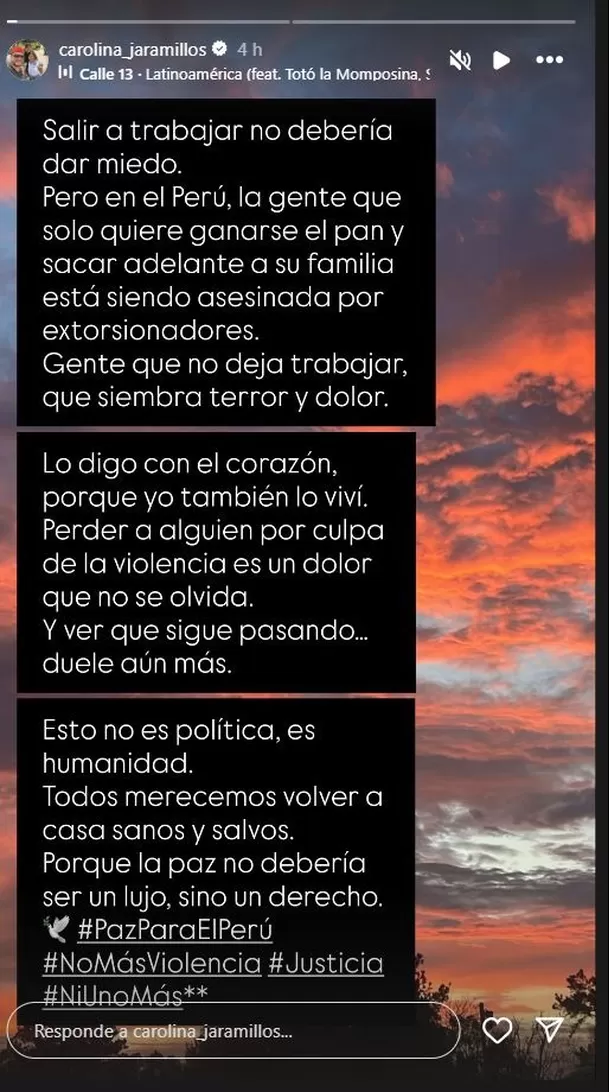 Carolina Jaramillo dejó sentido mensaje en Instagram