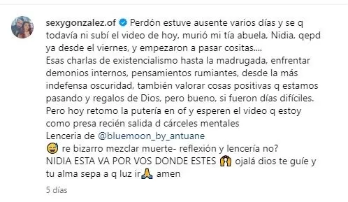 Publicación de Xoana González hace seis días/Foto: Instagram