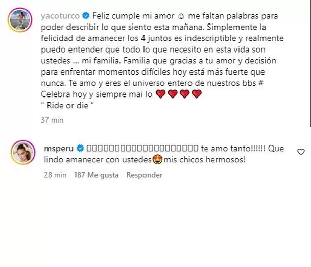 Yaco Eskenazi escribió este romántico saludo para Natalie Vértiz por su cumpleaños/ Foto: Instagram Yaco Eskenazi escribió este romántico saludo para Natalie Vértiz por su cumpleaños/ Foto: Instagram