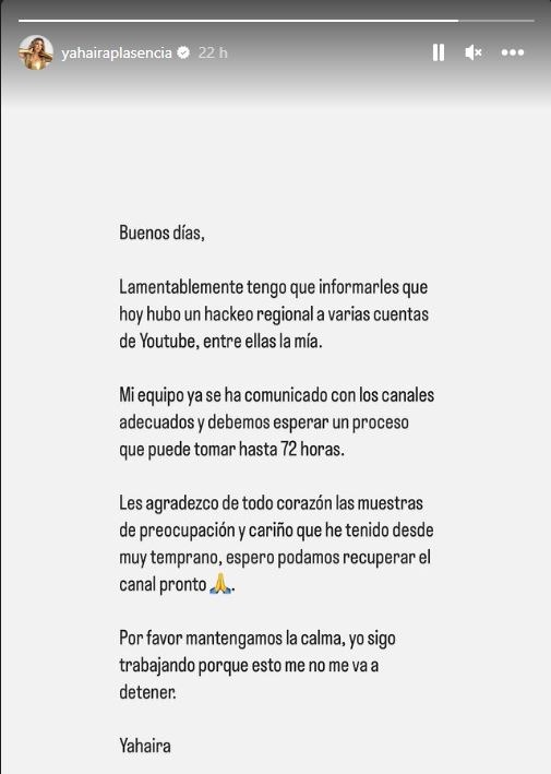 Yahaira Plasencia denunció que hackearon su cuenta de Youtube