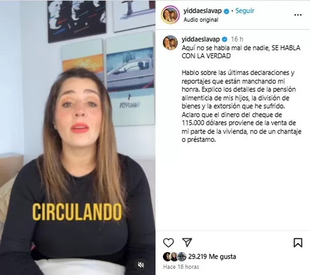 Yiddá Eslava se pronunció tras acusaciones de Julián Zucchi. Fuente: Instagram